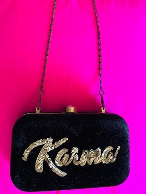 BLACK VELVET GOLD KARMA VELVET BAG high end Indian Boutique unique